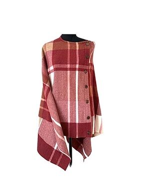 SIMPLY NOELLE ~ Women’s Red/White/Pink plaid button up cape scarf OS